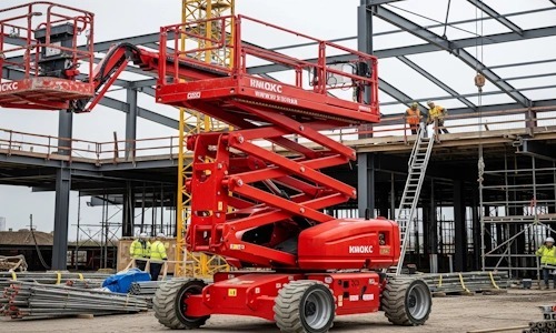alquiler de plataforma elevadora de tijera en Bogotá motor diesel.