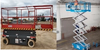 Manlift de tijera de combustión en obra exterior.